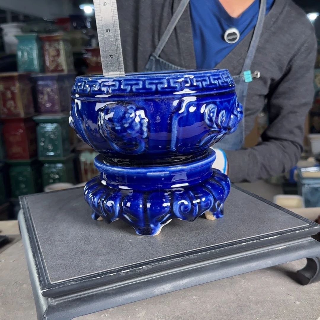 一风堂石湾花盆。高温裂瑕疵