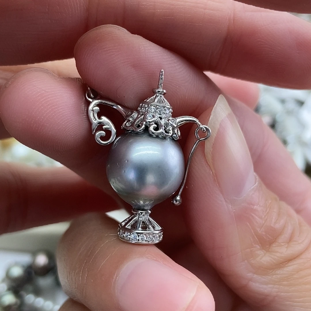 海水珍珠银S925镶嵌吊坠(不含链)