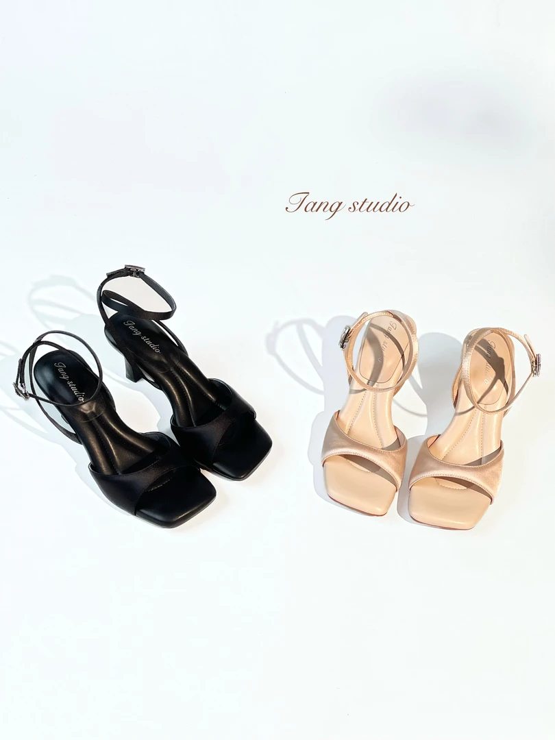 【Tang Studio】香槟色简单大气方头高跟鞋6cm T239