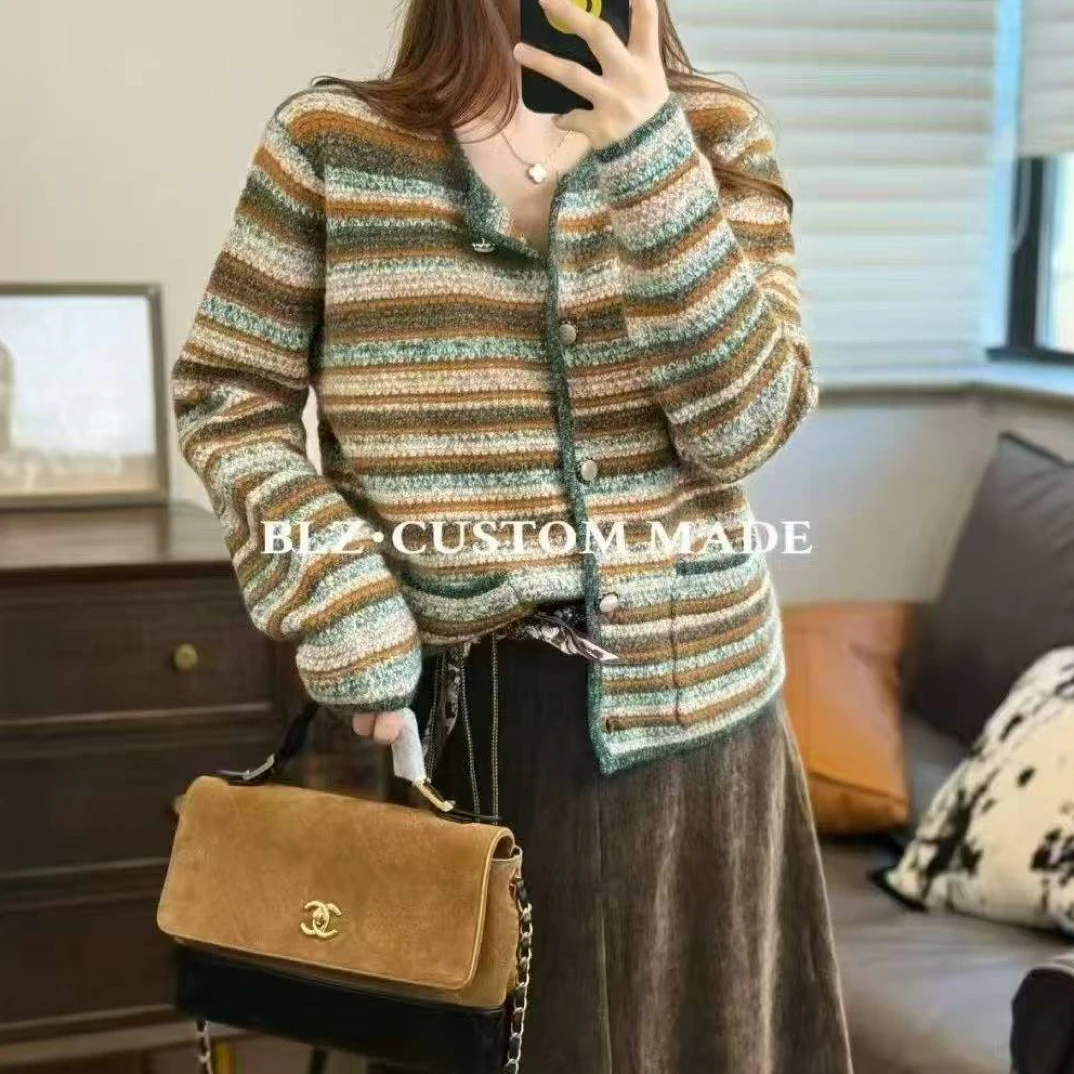 新品～100纯山羊绒加厚花线开衫外套