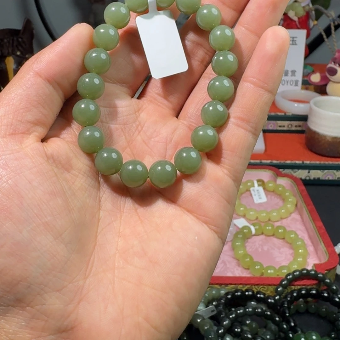 和田玉手串未镶嵌和田玉卡10豆青