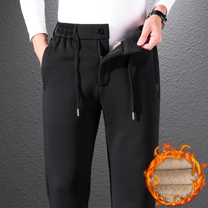 意大利男士羊羔绒裤子加绒加厚休闲裤男爸爸男裤冬季外穿棉裤