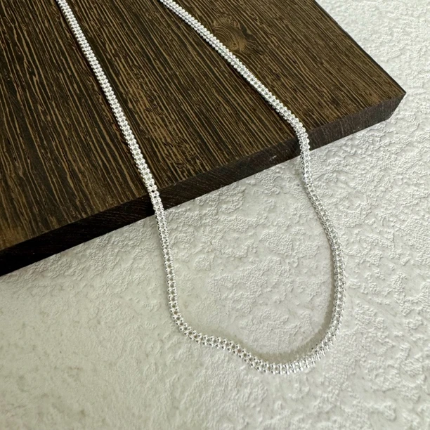坠链均925银 立体素链百搭简约设计锁骨链项链-正方珠珠项链0696