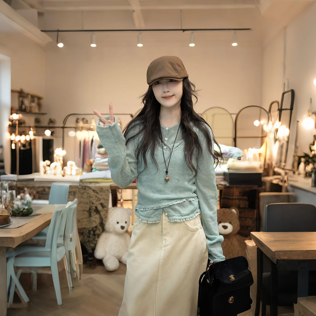 【闵笑一】落莉甜茵 25早秋新款设计款慵懒风针织衫两件套上衣