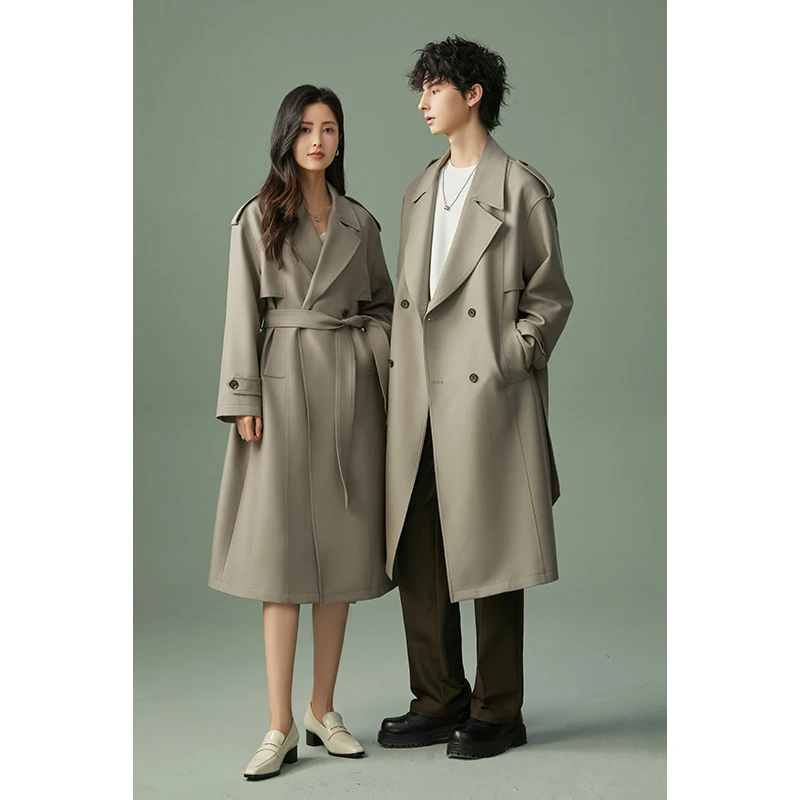 【肩章帅气情侣款】春秋百搭翻领帅气韩版外套休闲中长款风衣EH522