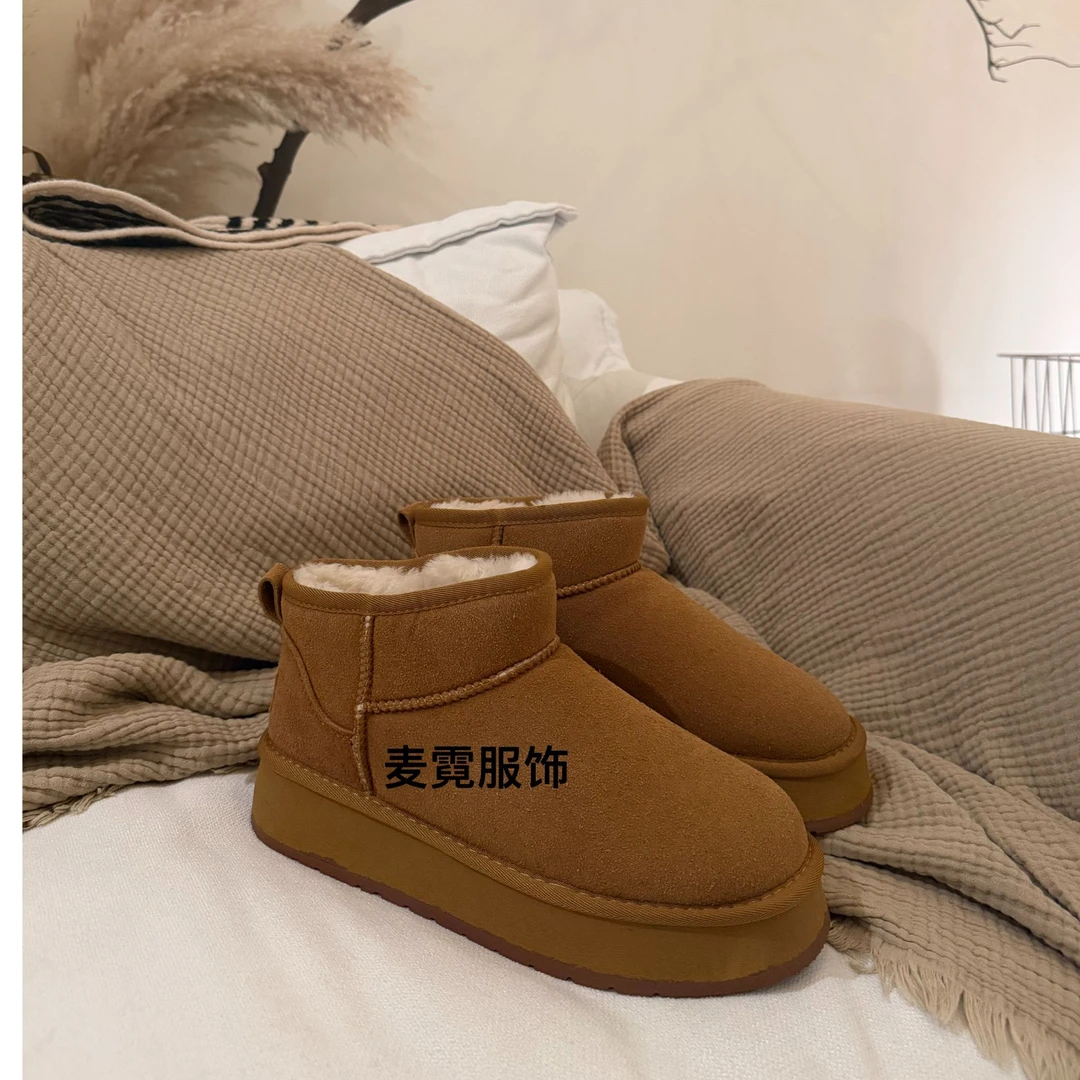 周冬雨同款雪地靴女冬厚底加绒加厚雪地棉鞋女桑坡休闲防滑短靴子