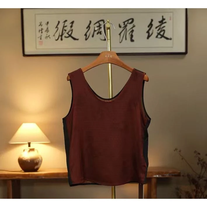 【秋月寒江-香云纱背心】双面穿四新中式重工红云纱背心0819