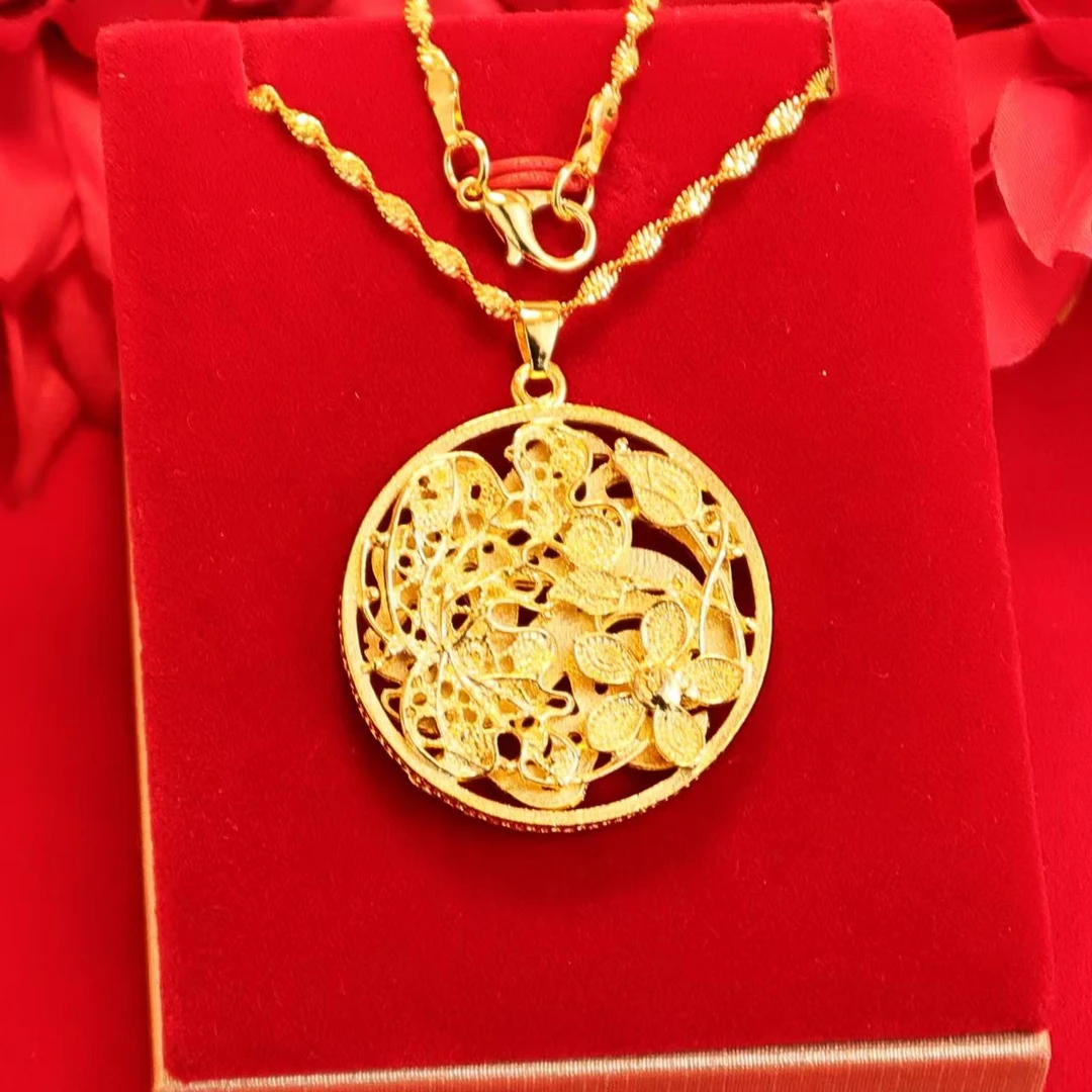 复古镂空蝶恋花荷花吊坠新款百搭民族风项链