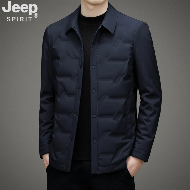 JEEP吉普羽绒服男士2025新款秋冬季商务男装翻领夹克轻薄保暖外套
