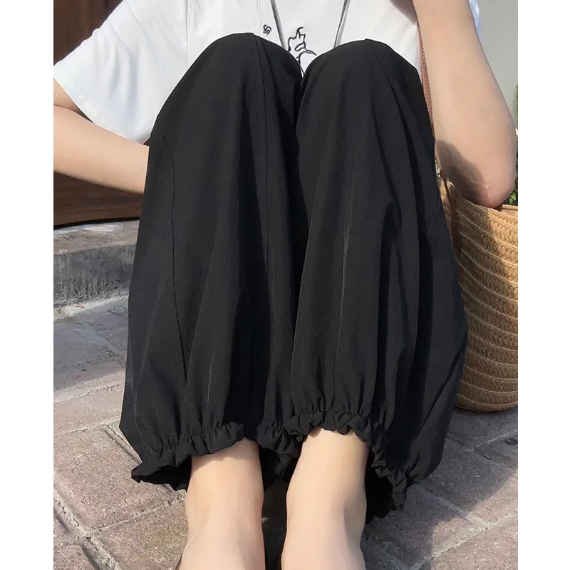 灯笼阔腿裤女夏季薄款2025新款高腰显瘦宽松木耳边垂感九分休闲裤