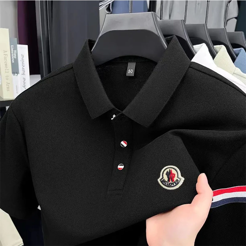 奥莱蒙家刺绣徽标款翻领纯棉轻奢短袖T恤男夏季polo衫男款高级
