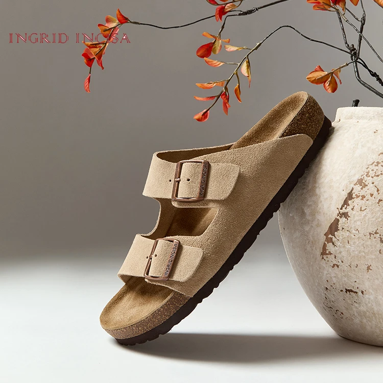 25新款博肯厚底软木露趾凉拖夏季软底防滑真皮男士凉拖鞋