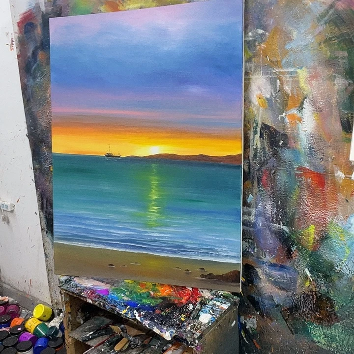 渡****竖款海上日出挂画现代装饰画