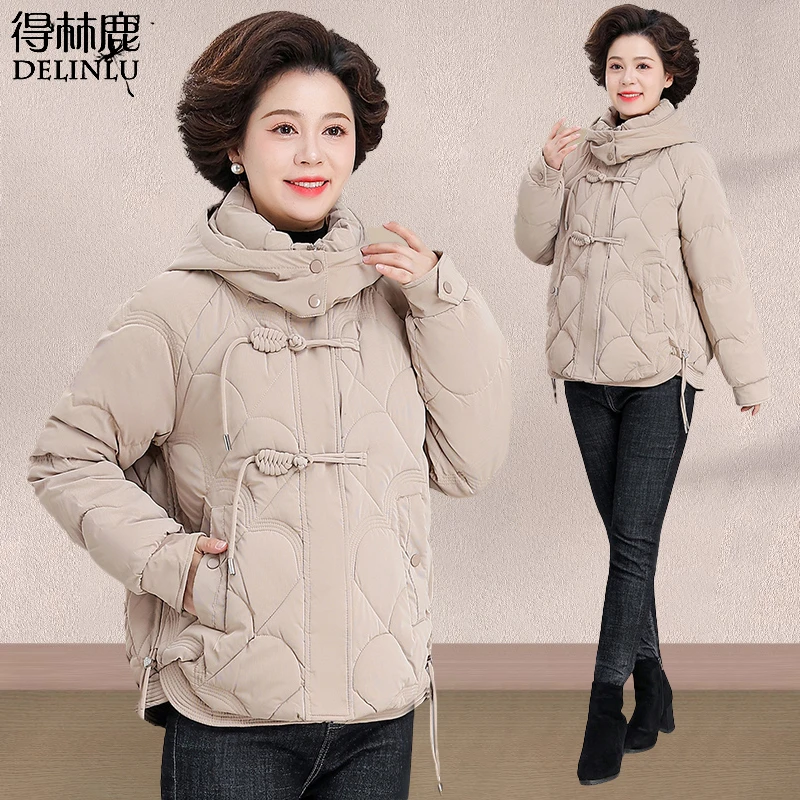 蛇年本命年衣服中年妈妈冬季羽绒棉服短款小棉袄中老年秋冬外套女