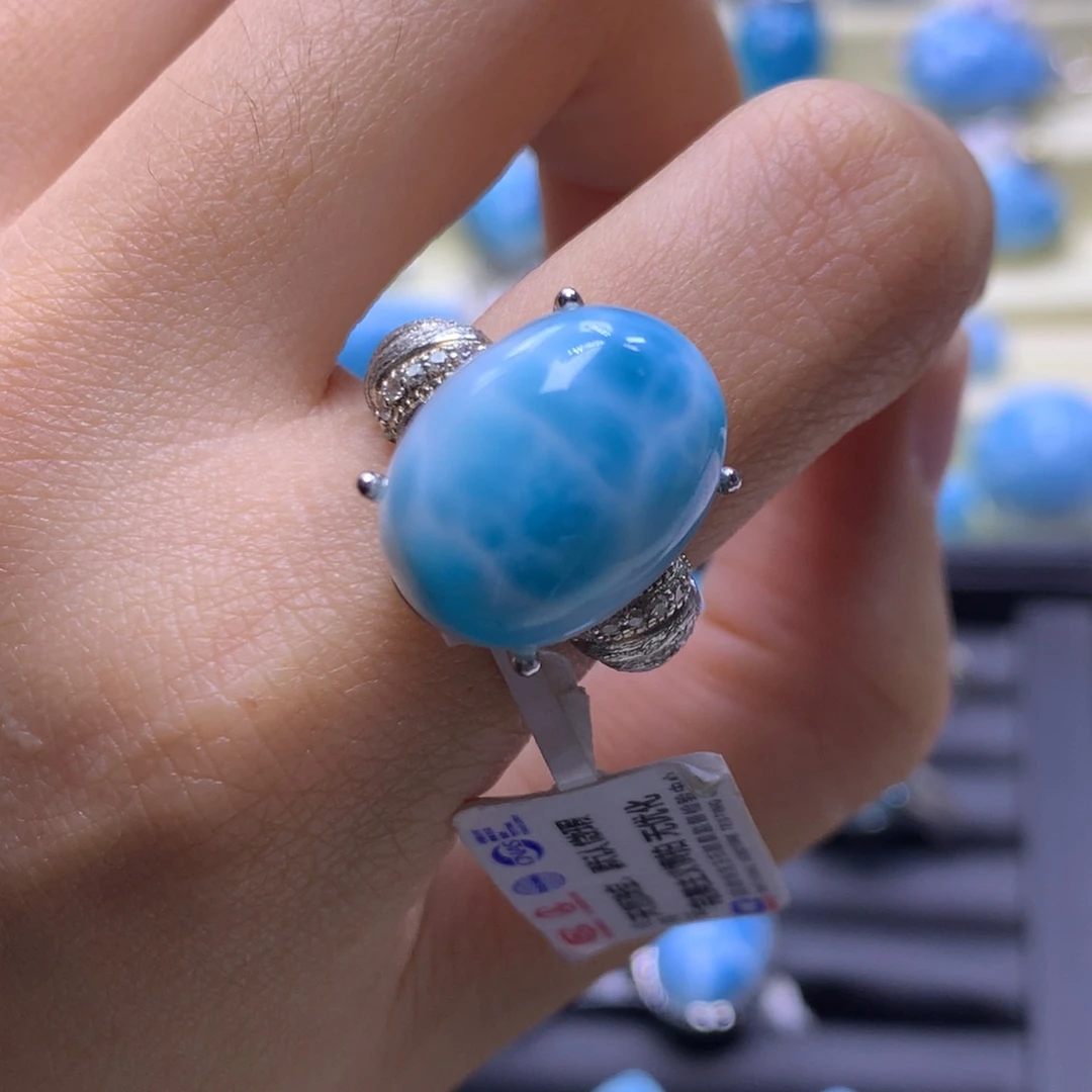 针钠钙石（海纹石）银S925镶嵌戒指蛋面戒指色差略异