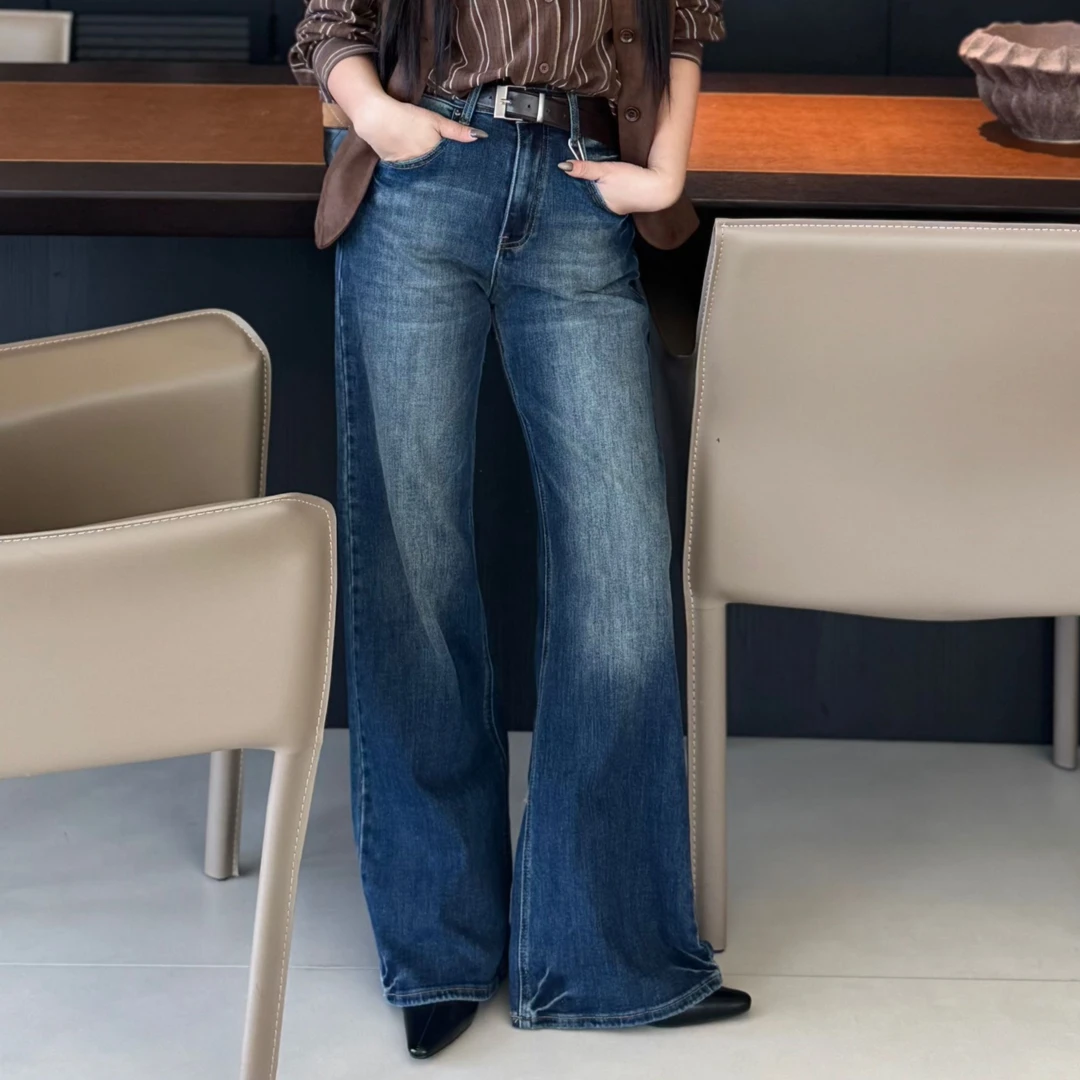 3071复古洋气高腰宽松显瘦窄版直筒阔腿牛仔长裤女秋款
