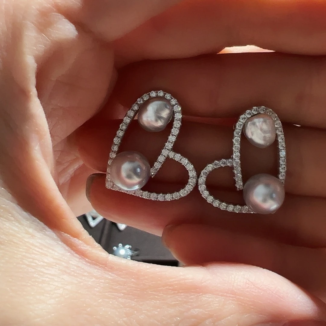 海水珍珠耳饰银S925镶嵌