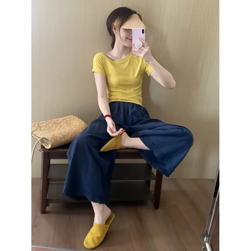 多巴胺可爱纯欲风网红炸街女装千金清冷甜美修身上衣休闲阔腿裤