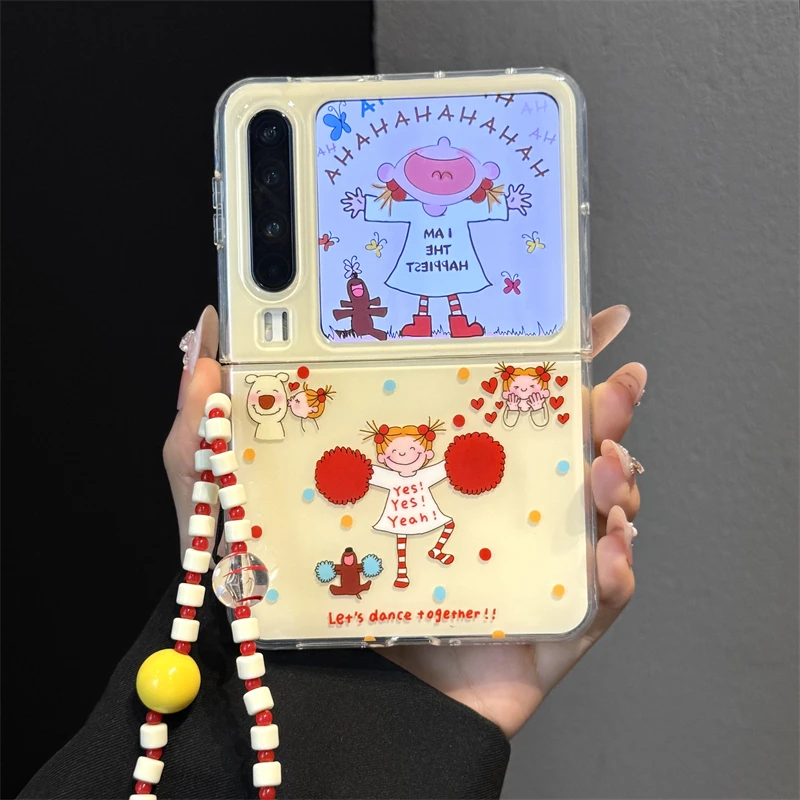 适用华为purax折叠屏手机壳可爱卡通pocket2啦啦队coco酱女孩链条