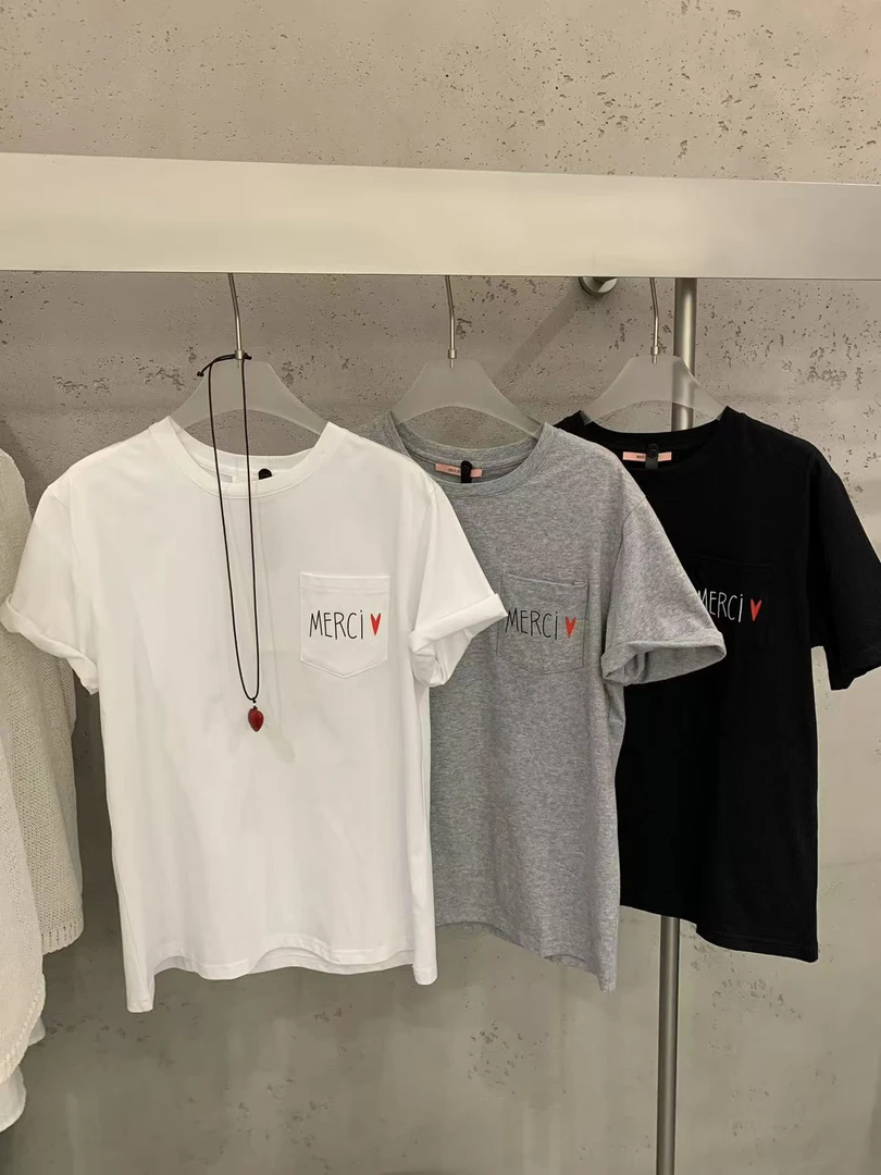 好韩的！小口袋刺绣宽松T恤（RC580752#）RECI