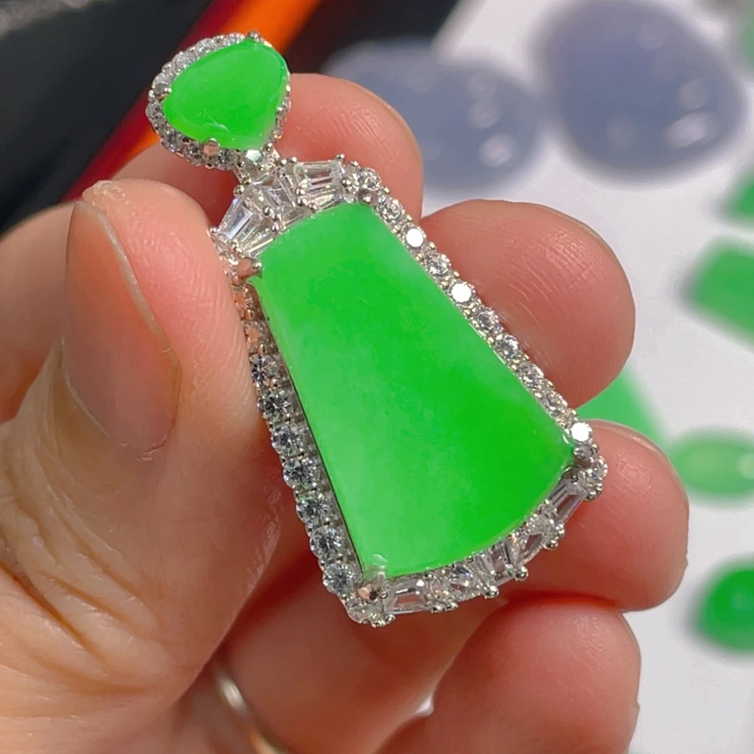 印***竹翡翠银S925镶嵌吊坠(不含链)