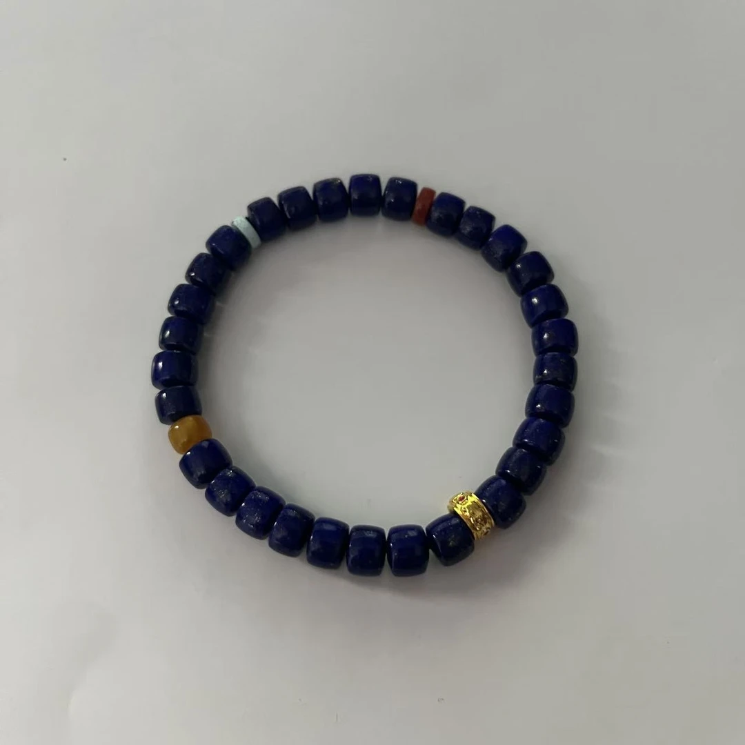 天然青金石直切手串—18k金镶嵌配饰【JJ310】