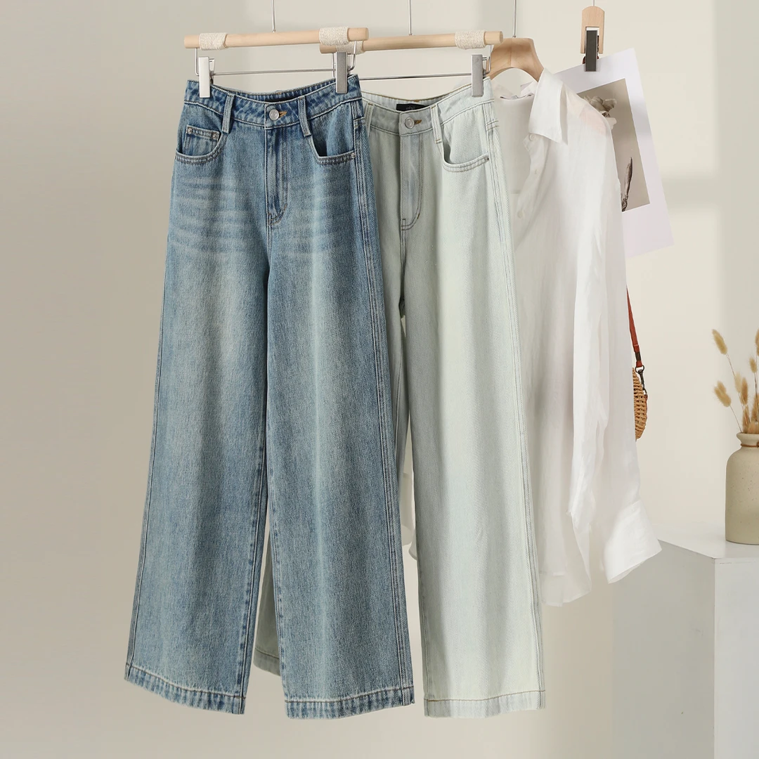 索菲丝尔高腰牛仔裤宽松阔腿裤九分裤2025春季百搭牛仔女裤512025