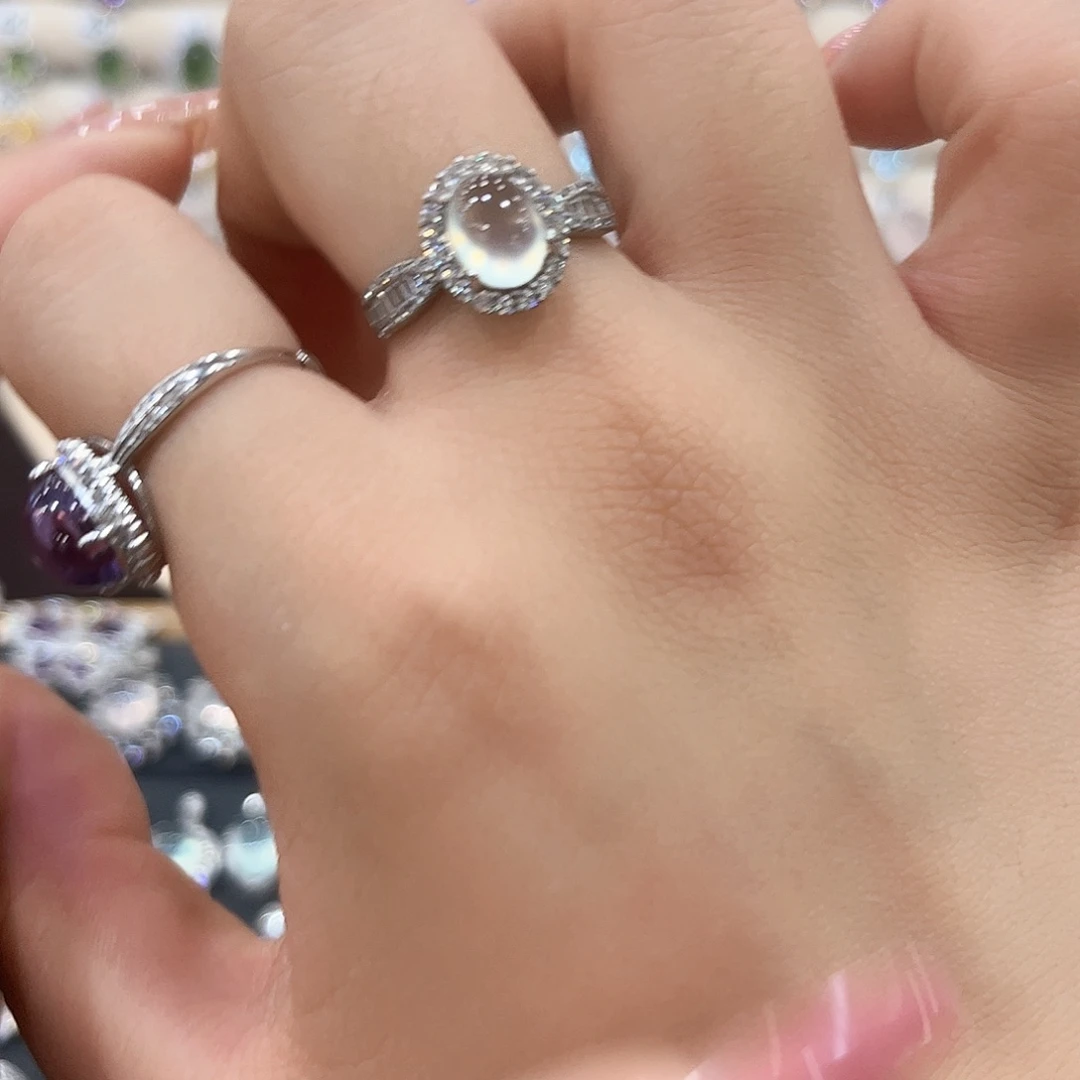 梳***店蛇纹石玉银S925镶嵌戒指