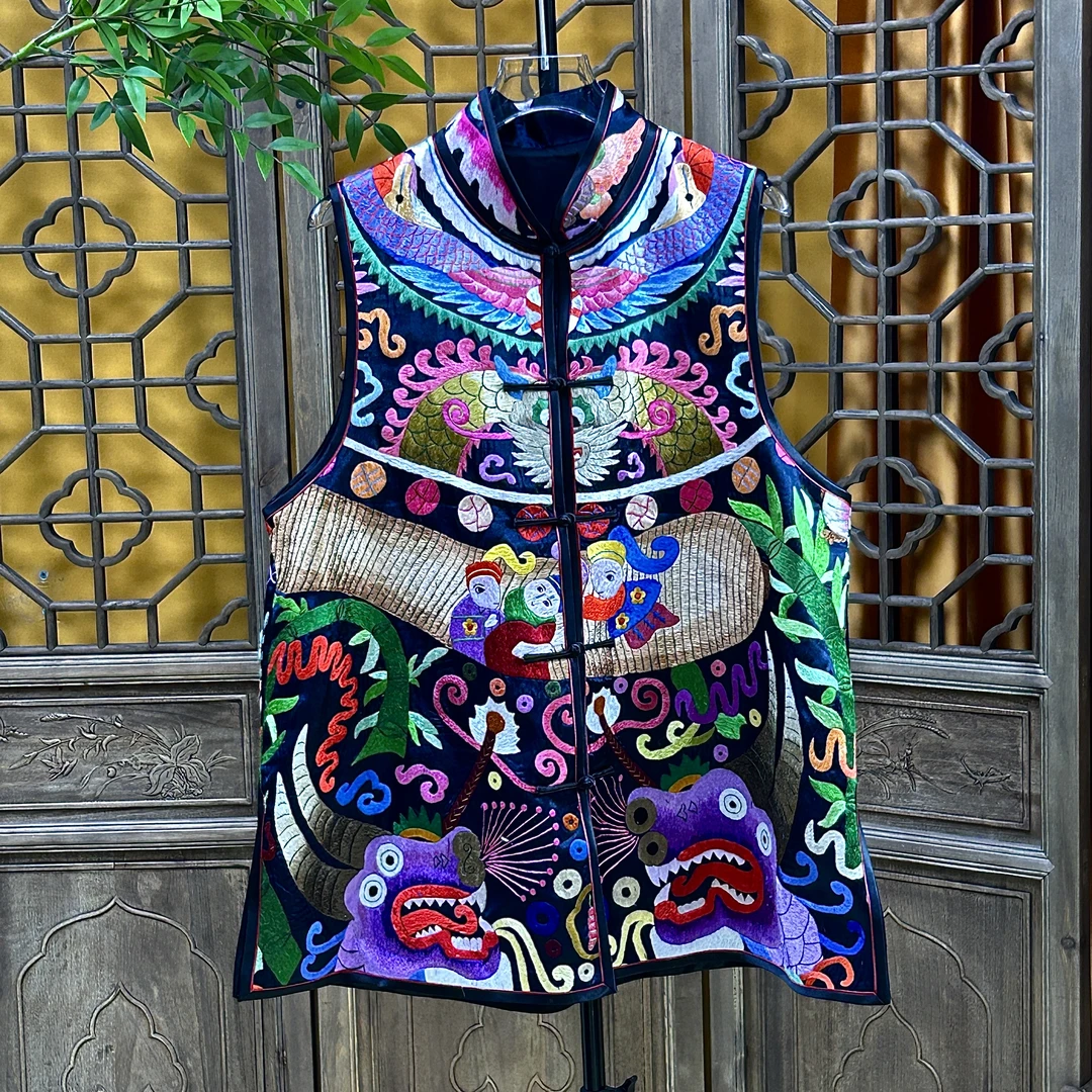 新中式满幅手工刺绣高定马甲