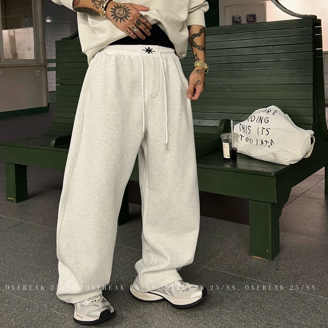 OXFREAK「重工星标刺绣」双面针织休闲裤男加绒加厚运动卫裤