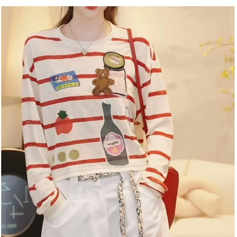 『趣味夏日』夏日新款卡通刺绣慵懒风休闲长袖防晒T恤LK2504508