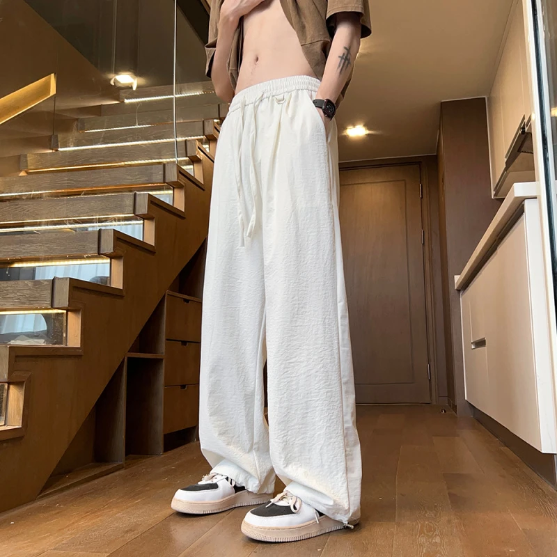皱感冰丝裤男夏季薄款休闲长裤2024新款青少年宽松直筒速干裤子潮