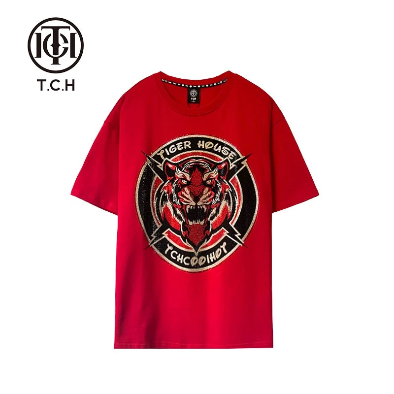 TCH服饰店播-虎头彩色烫钻红色T恤T21110C6052