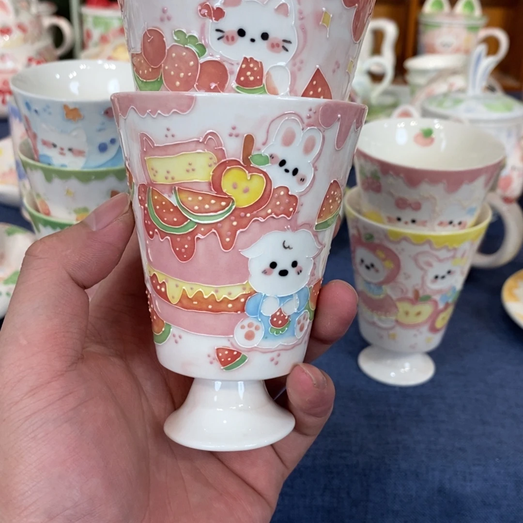 希***希瓷片小猫高脚杯微瑕