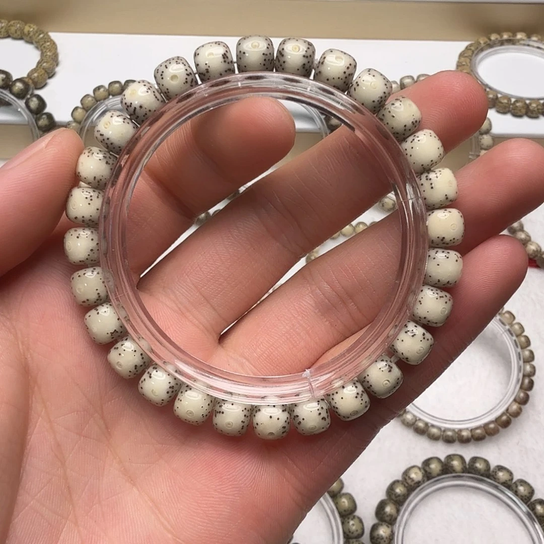 星月菩提手串石玉料骨瓷白通体一线天留白细星单圈