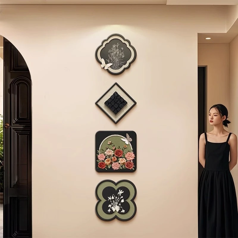 玫瑰入户玄关装饰画意式复古正对门走廊挂画中古风电视背景墙壁画