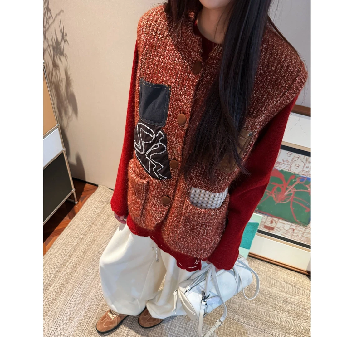 PCNY丨不理理「赤棕撞色」澳洲进口美利奴羊毛超细马海毛针织马甲女