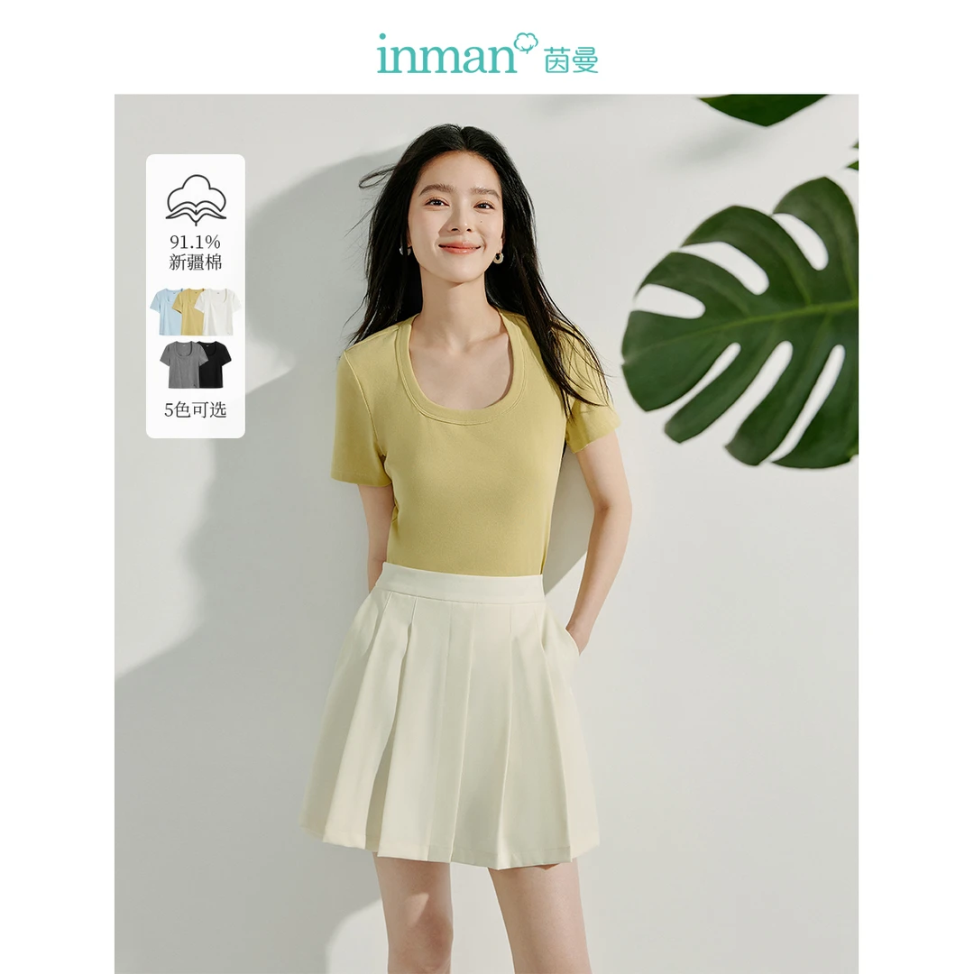 【商场同款】茵曼2025春秋新款女T恤上衣短袖长袖显瘦修身搭休闲