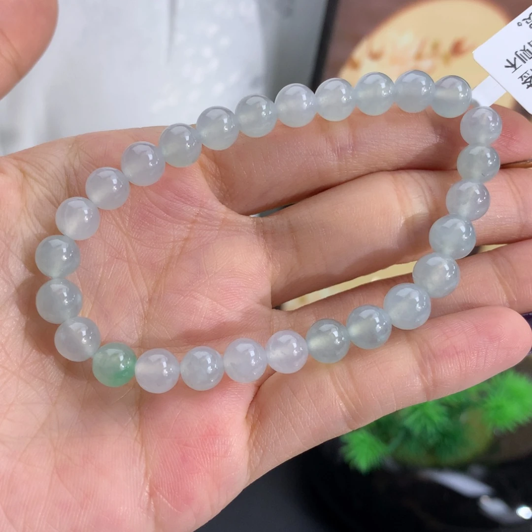 翡翠未镶嵌手串卡6.8冰胶蓝晴手串