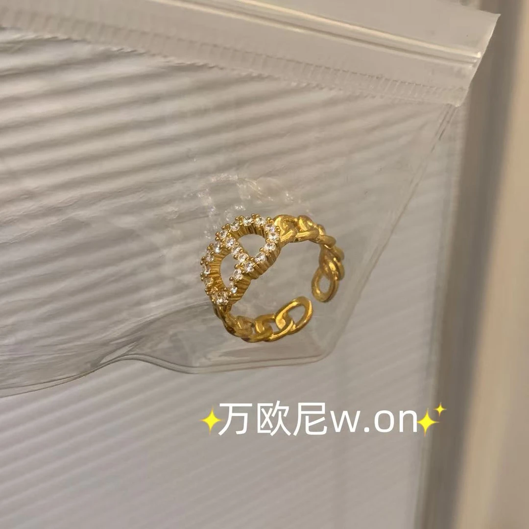 铜合金合成锆石戒指  CHANGE x 金色DD戒指开口ins 主J507
