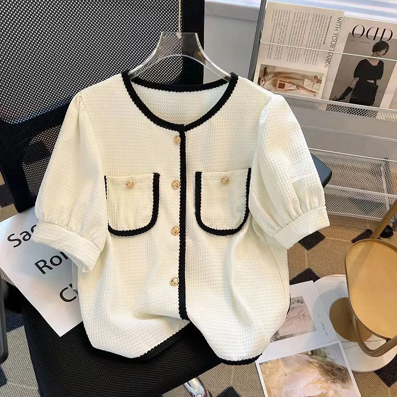 401~600显瘦气质长袖小众短款时尚夏季设计感温柔白色薄款网红