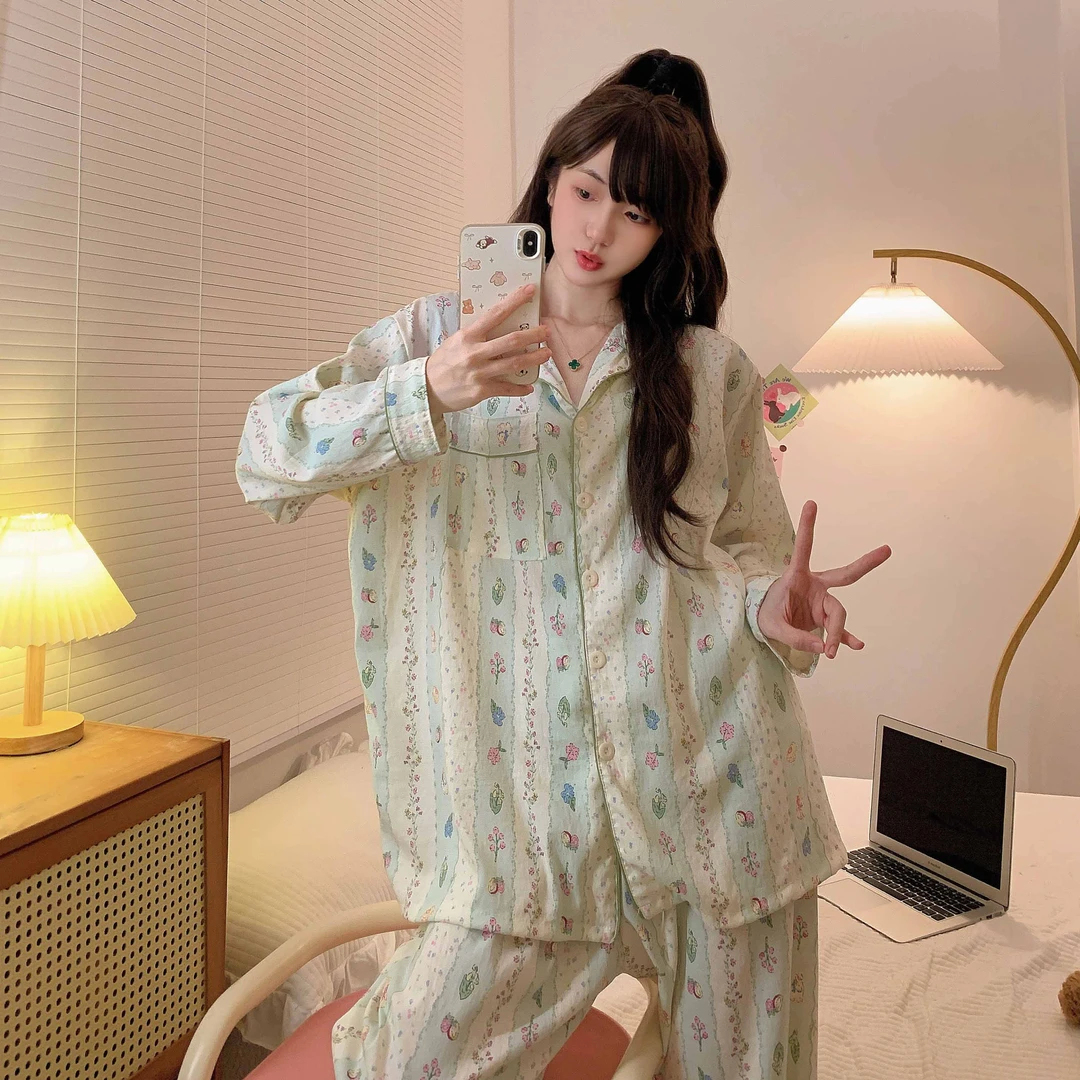 【薄荷漫波】250斤睡衣女秋季新款云朵棉长袖长裤可外穿家居服套装