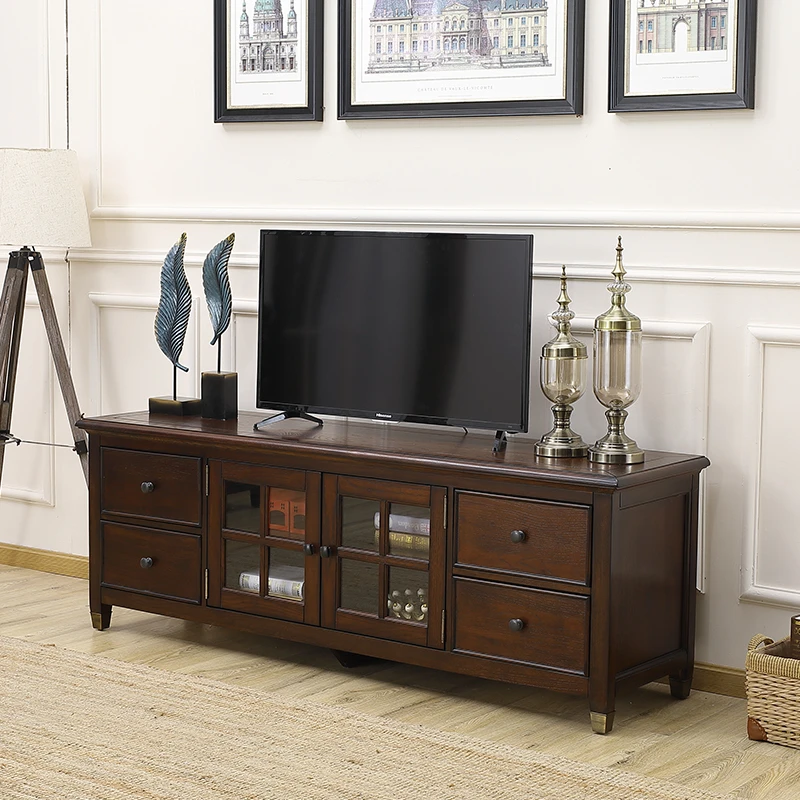 （西雅图）纯实木电视柜地柜美式乡村储物柜玻璃门柜子客厅家具