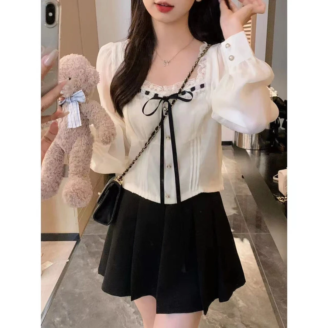 【年末青仓】小奶盖 小香风编织系带蕾丝花边上衣 1029