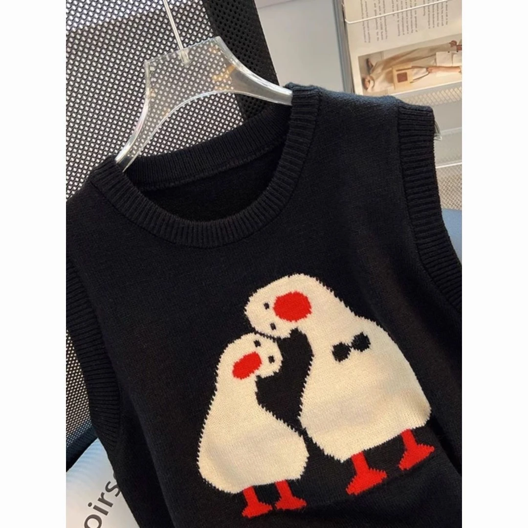 男女童马甲针织小鸭子背心外穿内搭春秋儿童宝宝小童背心毛衣卡通