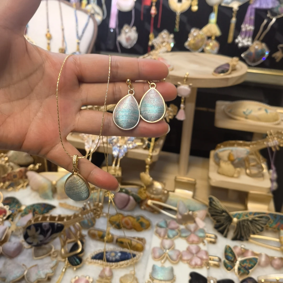 锌合金布艺吊坠 名家宋锦手工制作布艺三件套项链长款