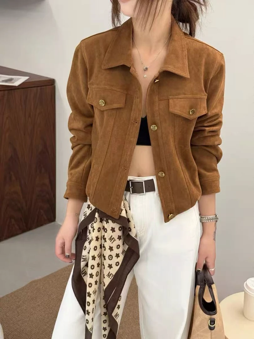 宽松型翻领朋克风秋季女短外套气质短款长袖显瘦复古