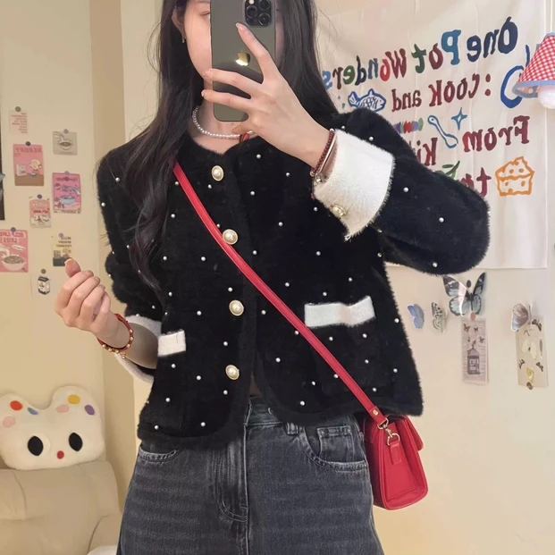 8115小香风开衫针织外套女短款秋冬新款2024法式小众针织外套