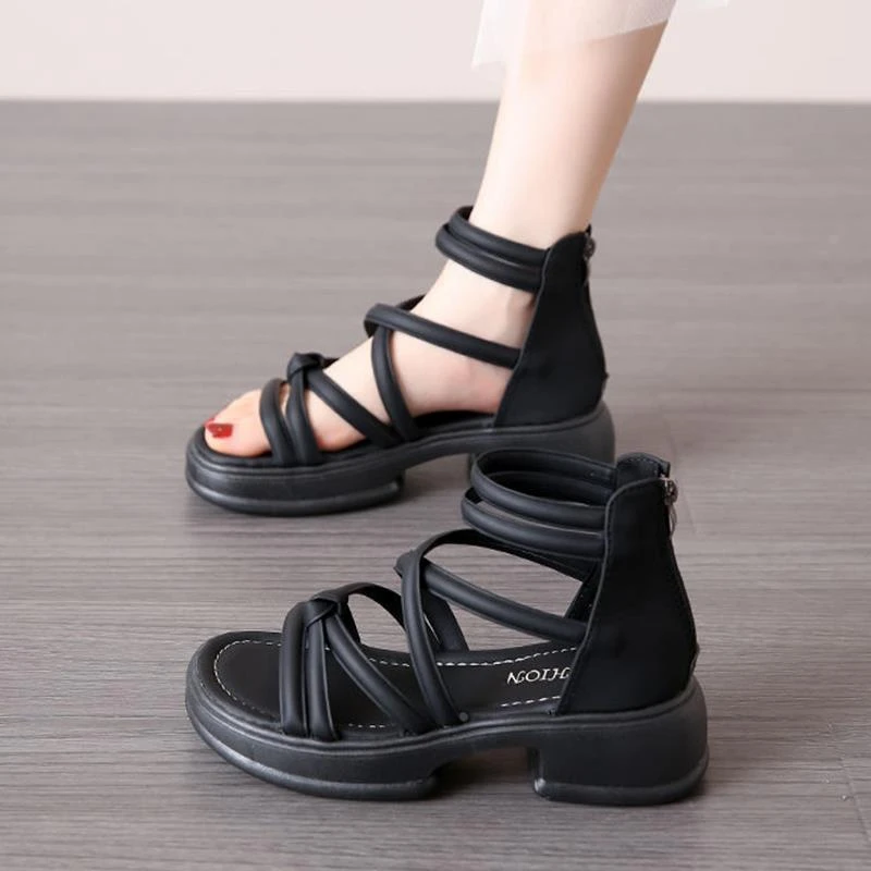 厚底凉鞋女款2025年夏季新款时尚百搭设计感小众气质一字带罗马鞋