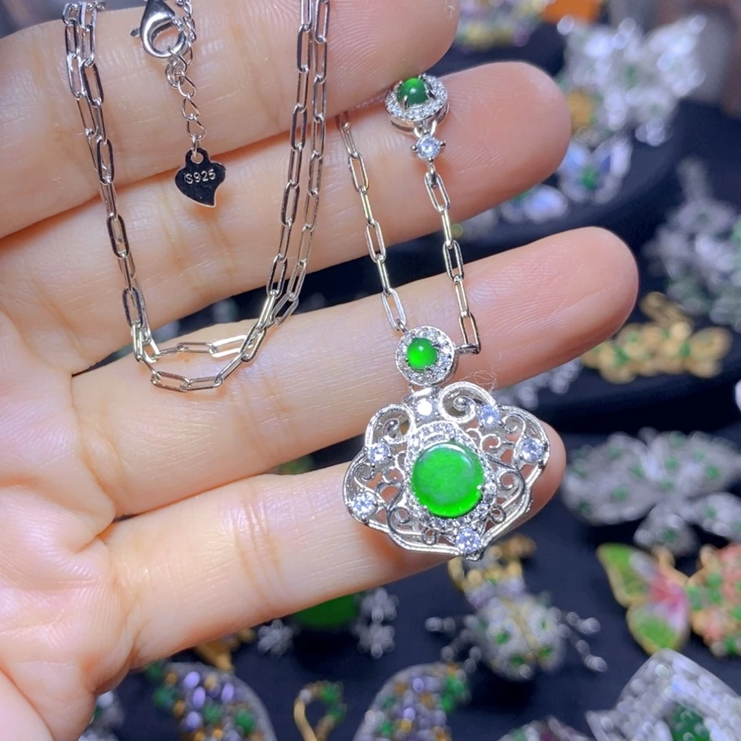翡翠银S925镶嵌吊坠(不含链)天然翡翠